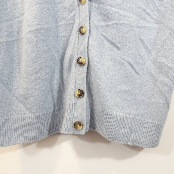 Reformation Cashmere V-Neck Cardigan Sweater Sky Blue Button L Short Sleeve - Picture 2 of 8